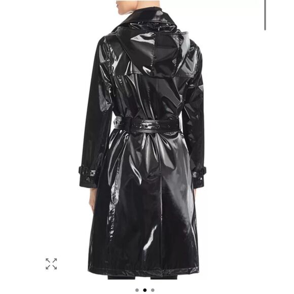 Jane Post $595 High Gloss Trench Coat in black womens medium NWT - Picture 7 of 16
